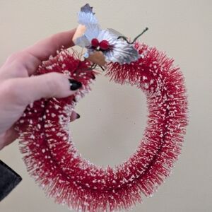 Vintage Bottle Brush Festive Red Holiday Wreath with Silver Accents
